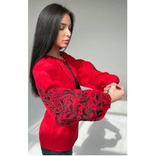 Women's embroidered shirt of red color Tree of life