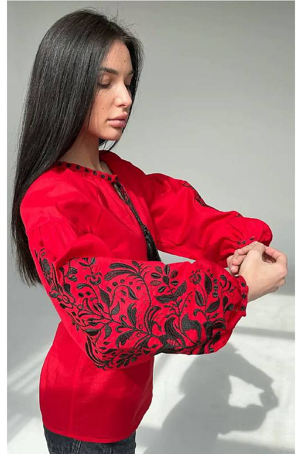 Women's embroidered shirt of red color Tree of life, 52