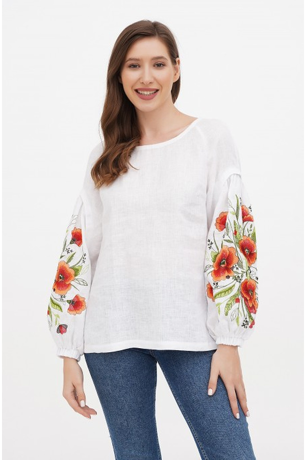 Women's white embroidered shirt "Measure of poppies".