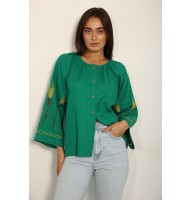 Women's embroidered jacket of green color Rye