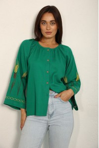 Women's embroidered jacket of green color Rye