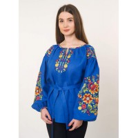 Синя жіноча вишиванка Петриківка