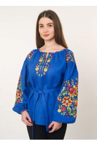 Синя жіноча вишиванка Петриківка
