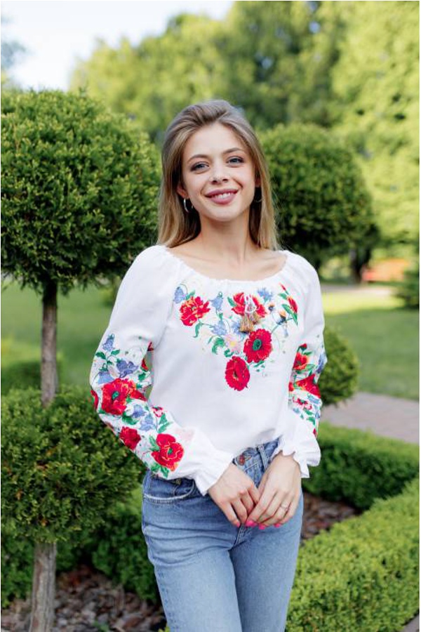 Women's embroidery Nightingale's Song is white in color, with a floral ornament, L