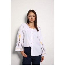 Women's white embroidered shirt with wheat ears.
