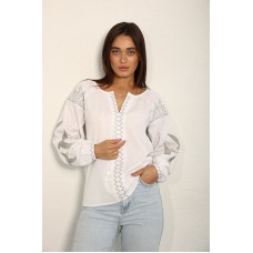 Women's white embroidered blouse with Swallows.