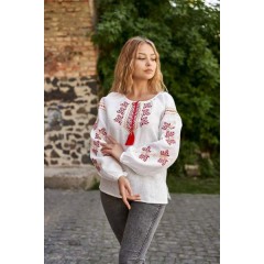 Two colors, women's vyshyvanka with red and gold embroidery