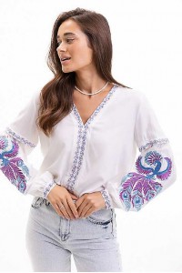 White embroidered shirt with a bird on the sleeves Phoenix