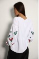 Women's embroidered shirt "Kalyna", white with red and green embroidery, embroidered with kalyna (cranberry tree) on the sleeves.