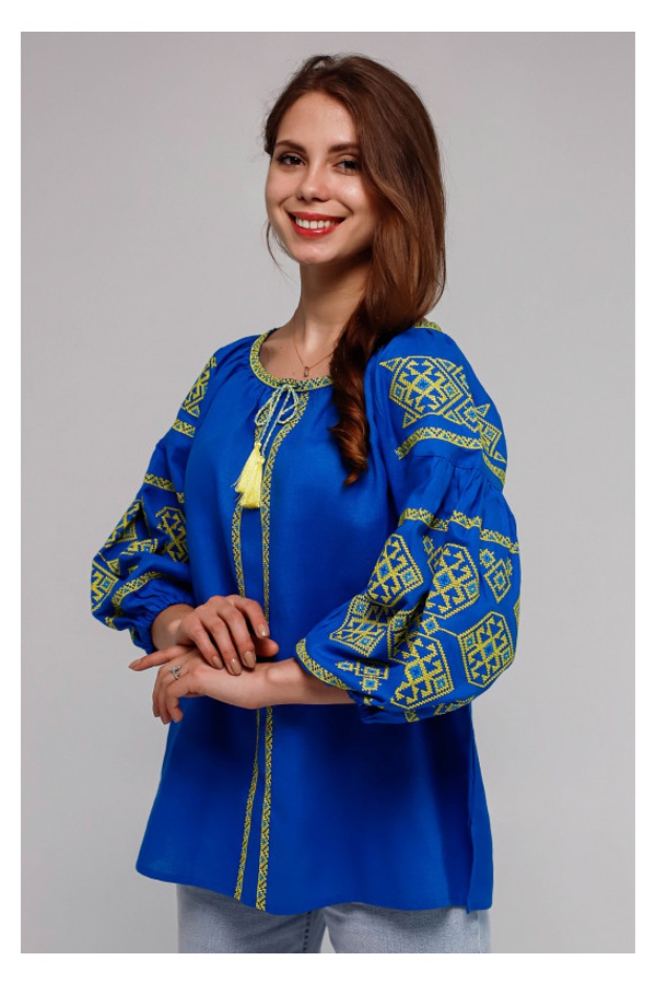 Blue embroidered women's shirt from Svitodara, 54