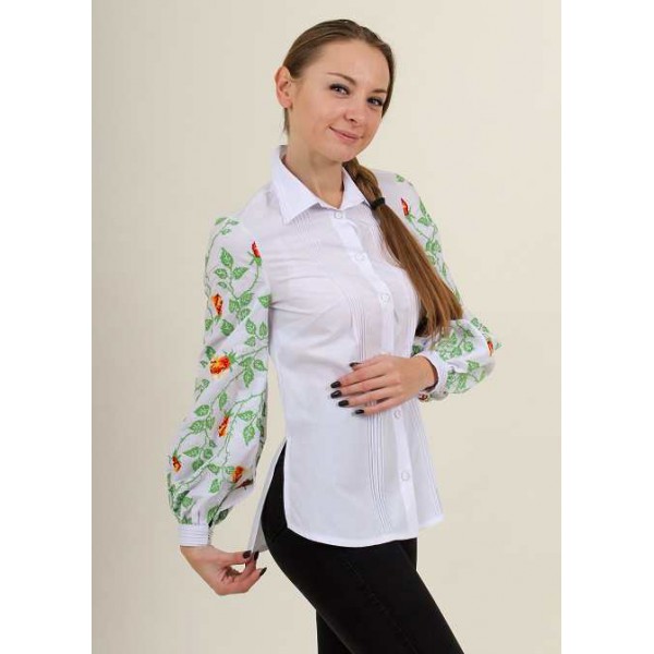 Uncut, embroidered women's white with green