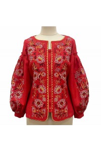 Pearl, embroidered blouse, embroidered red linen