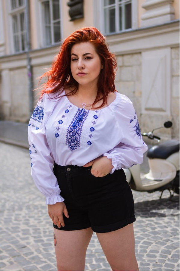 Virgo women’s embroidered shirt (white with blue)