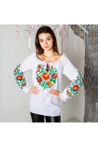 Easter egg, women's white embroidered shirt with red and gold