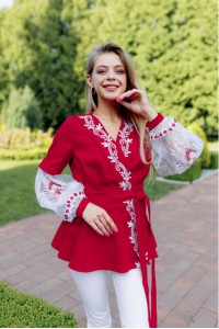 Frost, embroidered blouse, red embroidered shirt