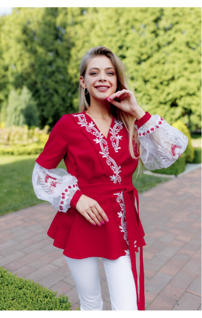 Frost, embroidered blouse, red embroidered shirt