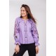 Women's embroidered shirt in white with a bouquet on the sleeves, purple