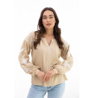 Women's light beige embroidered shirt with swallows