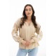 Women's light beige embroidered shirt with swallows