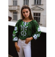 Spring dreams, women's green embroidered shirt