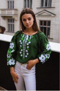 Spring dreams, women's green embroidered shirt