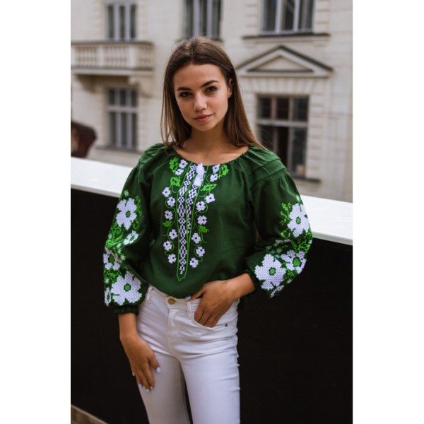 Spring dreams, women's green embroidered shirt