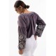 Women's graphite embroidered shirt with flowers on the sleeves