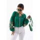 Women's green embroidered shirt with flowers on the sleeves