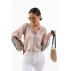 Women's light beige embroidered shirt with flowers on the sleeves