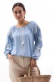 Blue embroidered shirt with swallows. L