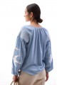 Blue embroidered shirt with swallows. L