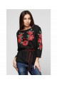 Floral wreath, women's embroidered black blouse