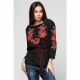 Floral wreath, women's embroidered black blouse