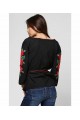 Floral wreath, women's embroidered black blouse