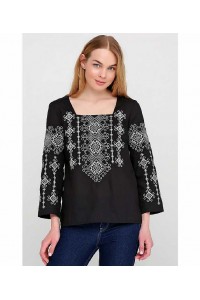 Black embroidered shirt Floral wreath