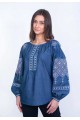 Arsena, women's blue embroidered shirt with embroidery on the sleeves