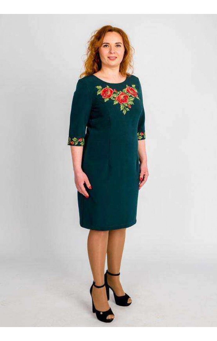 Emilia, green dress with embroidery