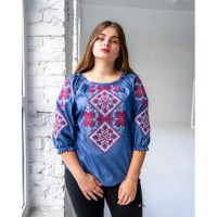 Синяя женская вышитая рубашка, красная вышивка Говерла