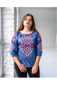 Blue women's embroidered shirt, red embroidery Hoverla