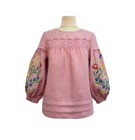 Yustyna, women's embroidered shirt made of pink linen, size 52