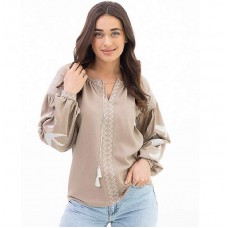 Women's beige embroidered jacket with milky embroidery of swallows