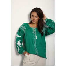 Women's embroidered shirt of green color with Swallows
