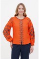 Bystrytsia, women's orange embroidered linen blouse, black embroidery