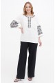 Anna white embroidered linen blouse for women, black embroidery
