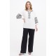 Anna white embroidered linen blouse for women, black embroidery
