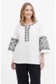 Anna white embroidered linen blouse for women, black embroidery