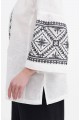 Anna white embroidered linen blouse for women, black embroidery