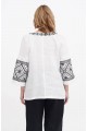 Anna white embroidered linen blouse for women, black embroidery