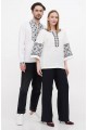 Anna white embroidered linen blouse for women, black embroidery