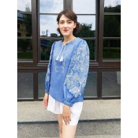 Orysia festive, blouse blue women's embroidery made of flax, white embroidery